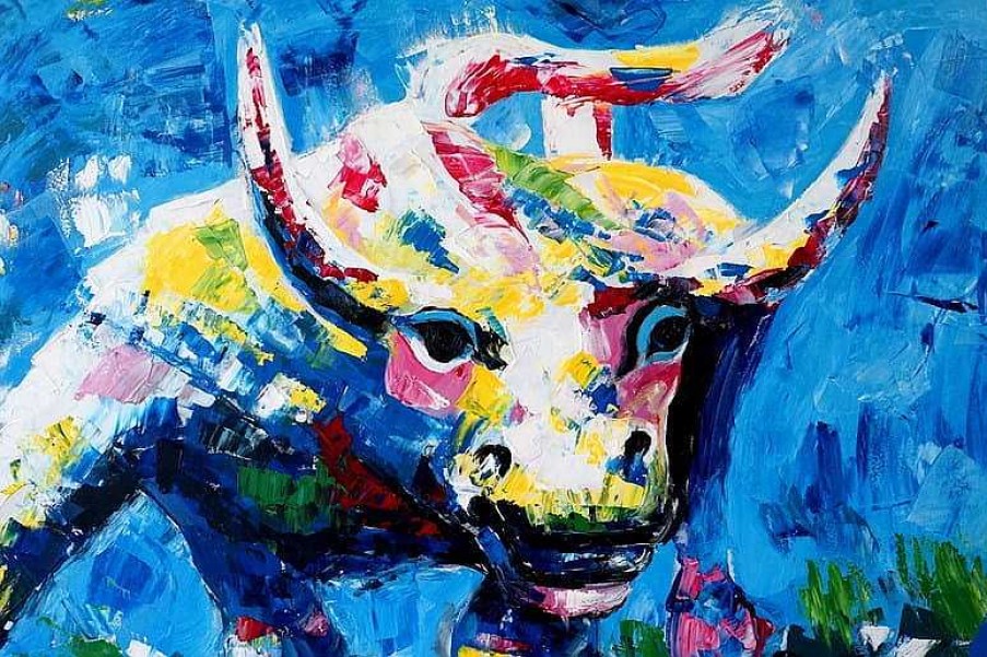 Kunst & Ambiente Bull Goes Wild - Abstract Bull - Acrylic Painting On Canvas Oil Painting