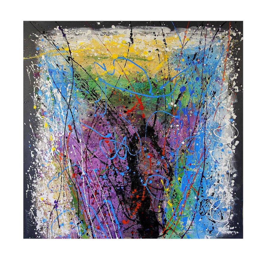 Martin Klein Fireworks - Modern Art Acrylic Painting, Signed Martin Klein Oil Painting