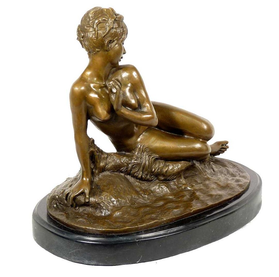 Kunst & Ambiente Art Nouveau Bronze - Young Girl Bathing - Signed Leon Bertaux Art Nouveau Statues