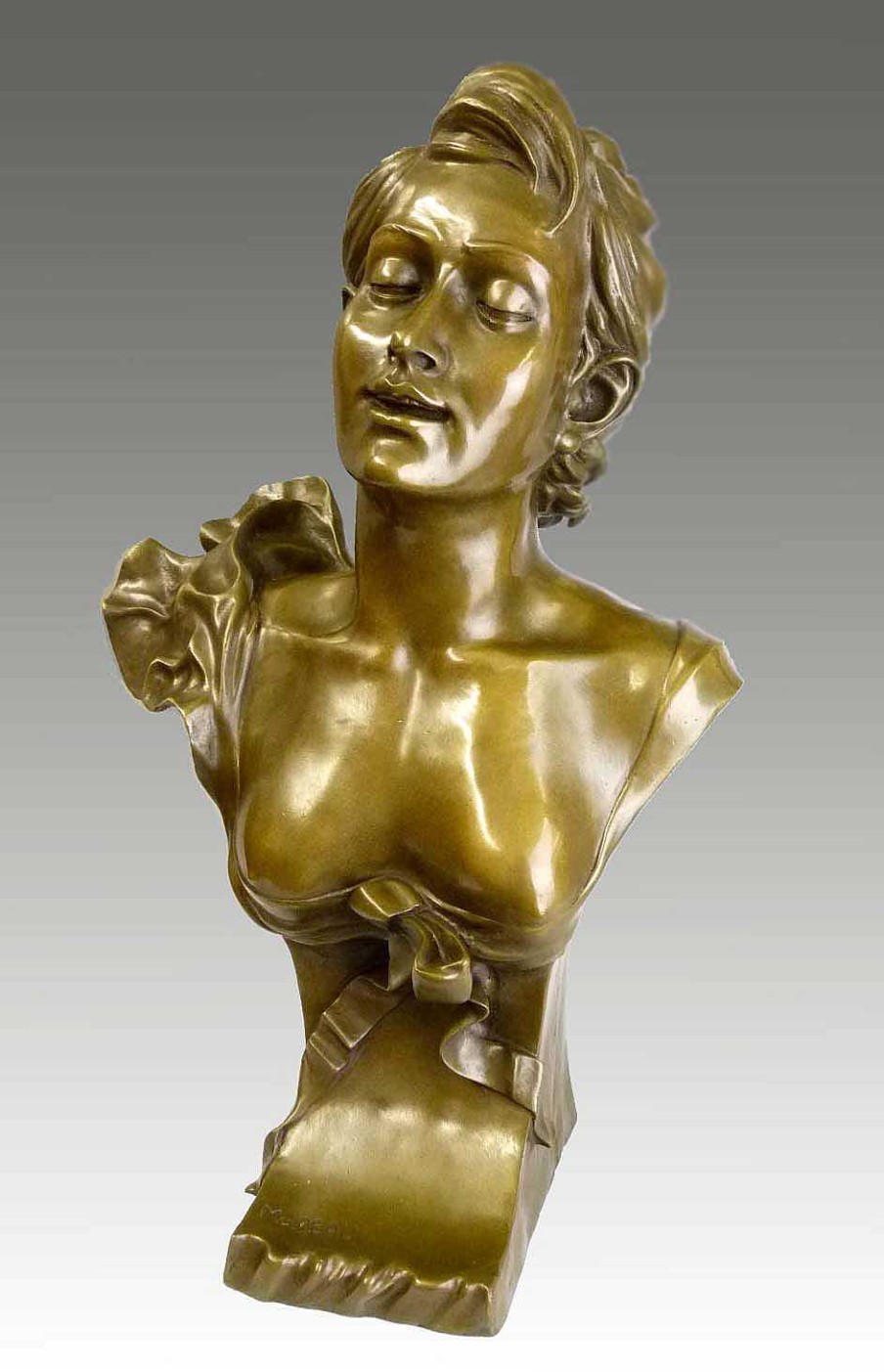 Auguste Moreau Lovely Art Nouveau Bronze Female Bust After Auguste Moreau Art Nouveau Statues