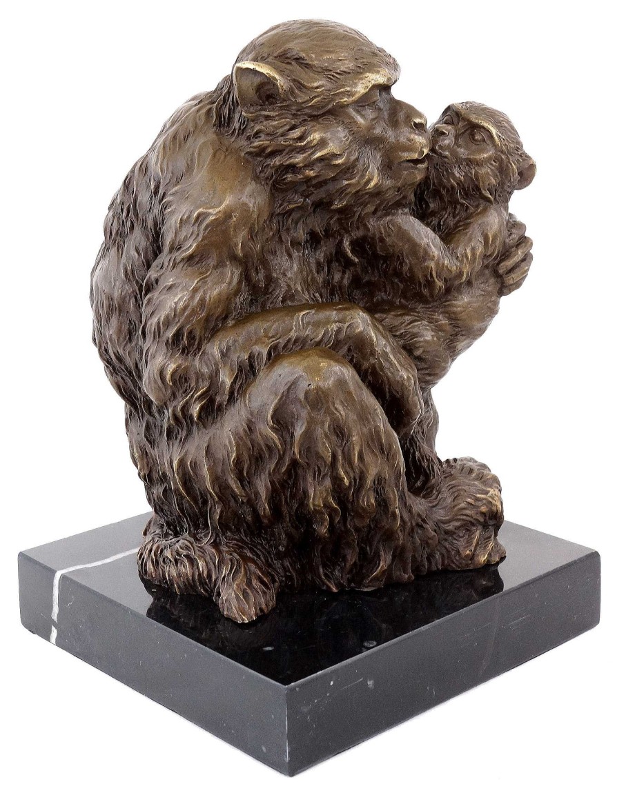 Kunst & Ambiente Bronze Mother Monkey With Her Young - Animal Sculpture - Signed Animal Sculptures