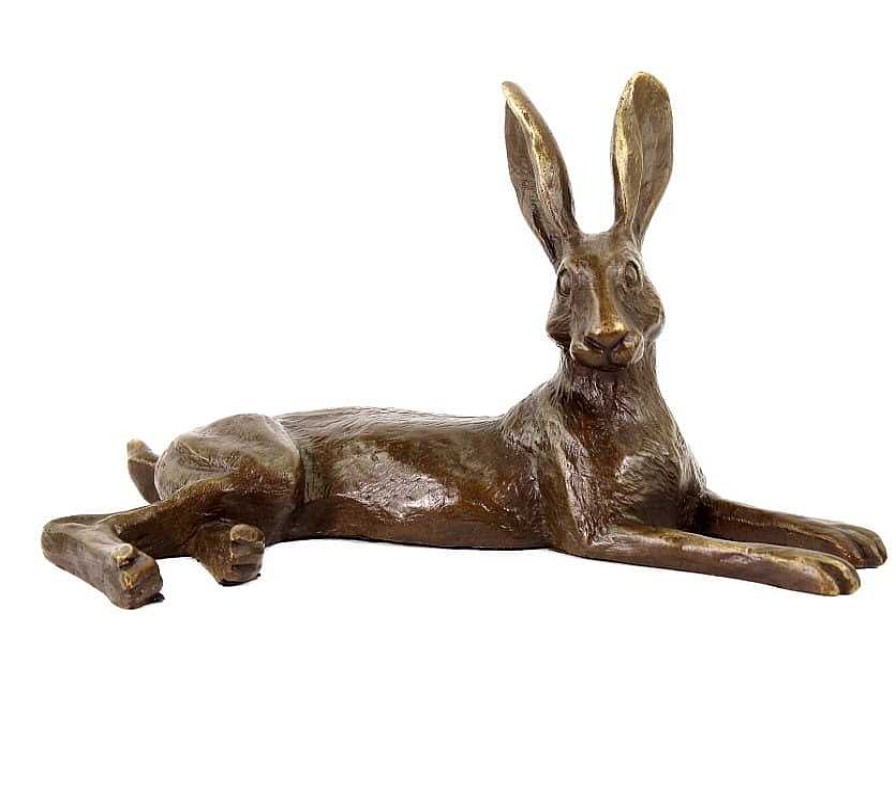 Miguel Fernando Lopez (Milo) Resting Hare - Numbered Bronze Animal Figurine - Signed Milo Animal Sculptures