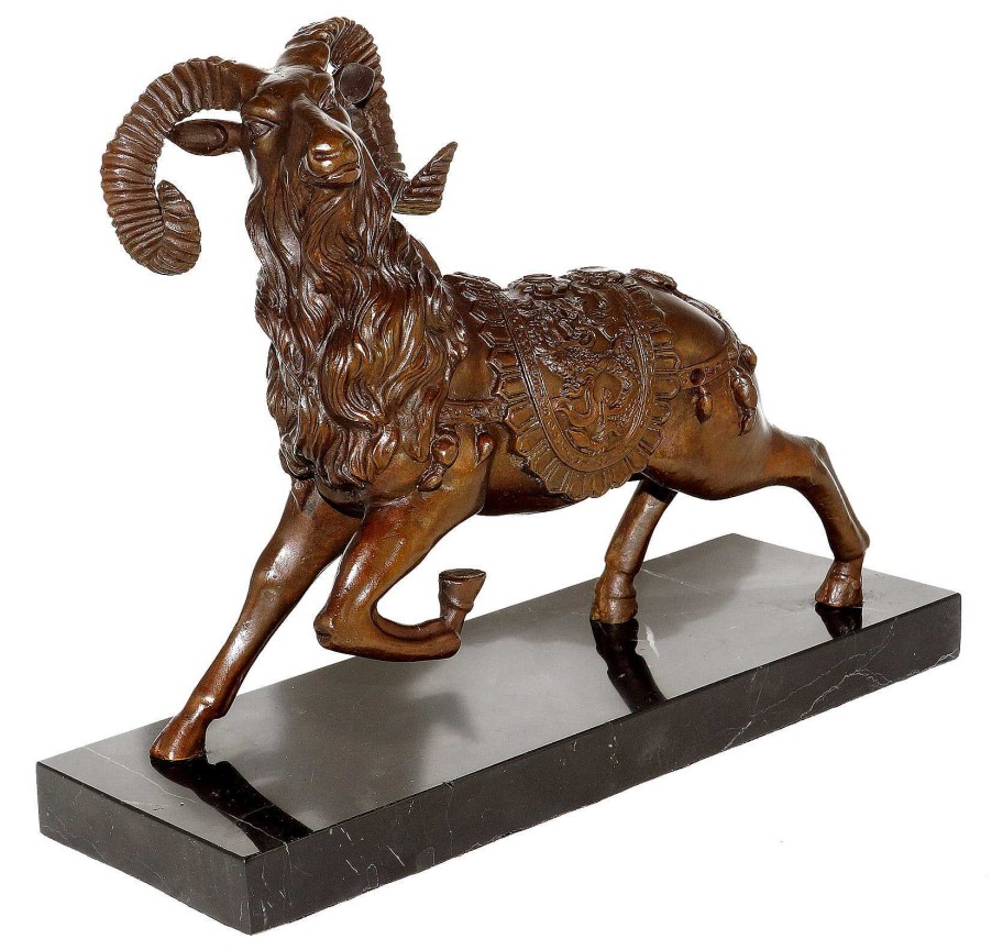 Alfred Stevens Bronze Figure - Ram / Goat On Marble Base - Stevens Animal Sculptures