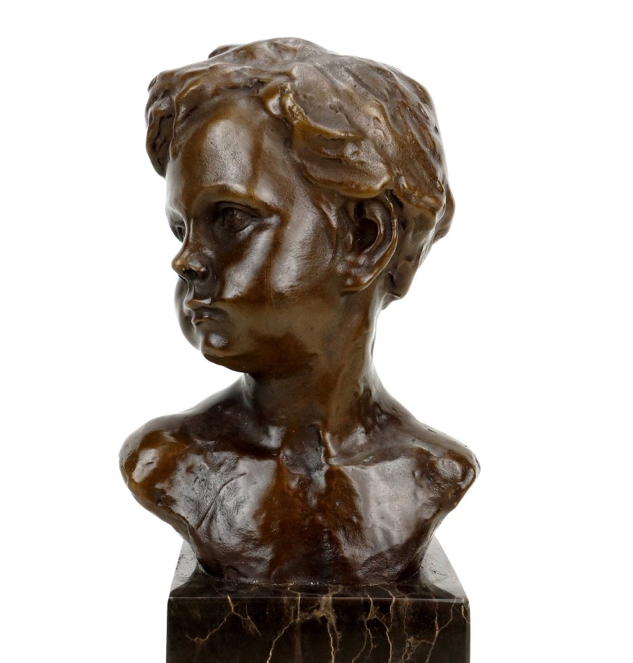 Auguste Moreau Art Nouveau Bronze Figurine - Bust Of A Boy - Signed A. Moreau Art Nouveau Statues