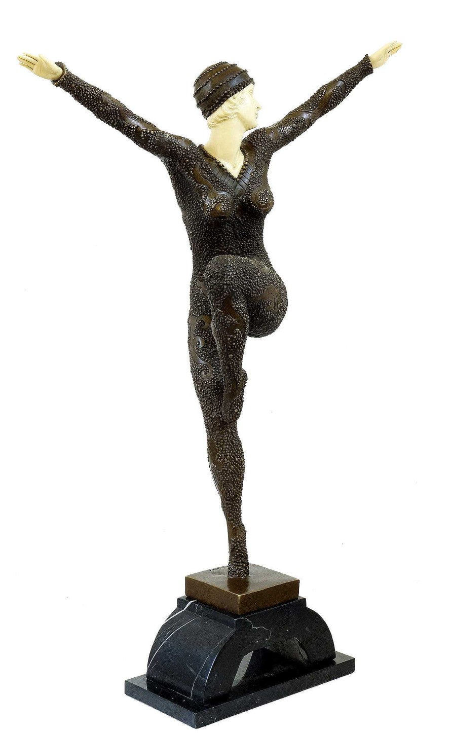 Demétre Haralamb Chiparus Tall Art Deco Sculpture - Female Dancer On Marble - Chiparus Art Deco Figurines