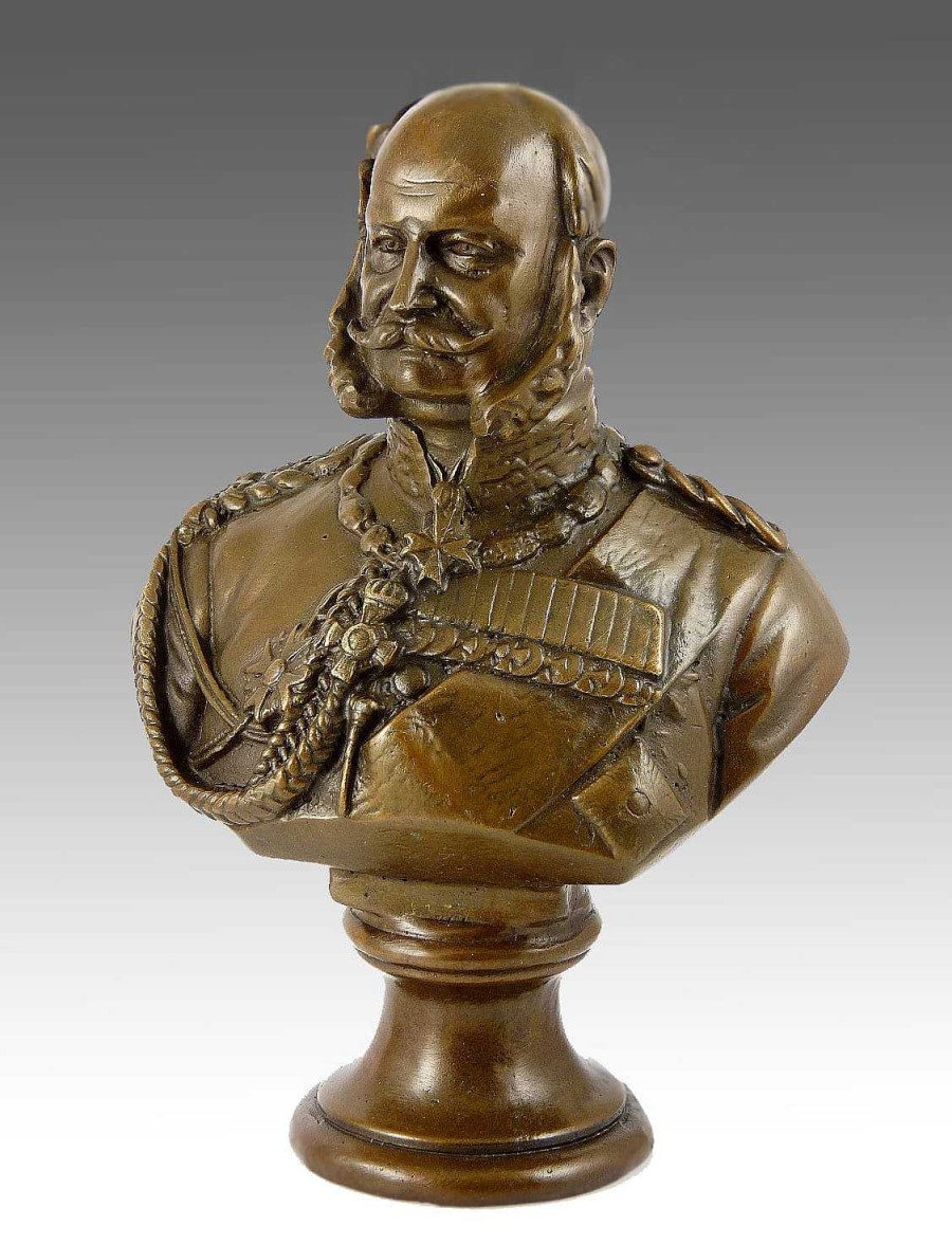 Kunst & Ambiente William I.- German Emperor Bronze Bust Signed Military Statues