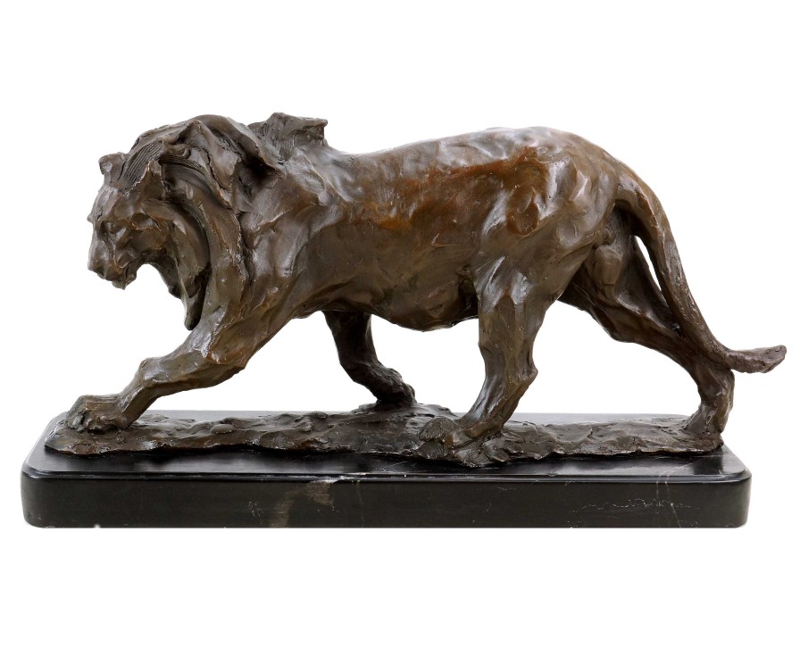 Rembrandt Bugatti Limited Bronze Animal Figurines - Walking Lion - Signed Bugatti Animal Sculptures