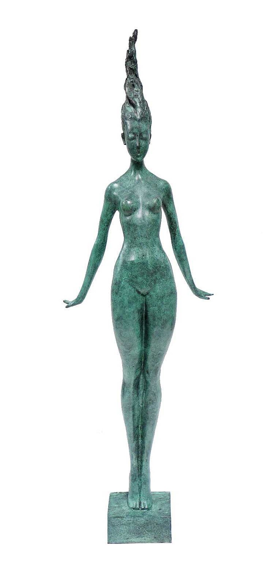 Miguel Fernando Lopez (Milo) Slender Woman Nude Of Bronze - Floating Girl - Signed By Milo Garden Statues