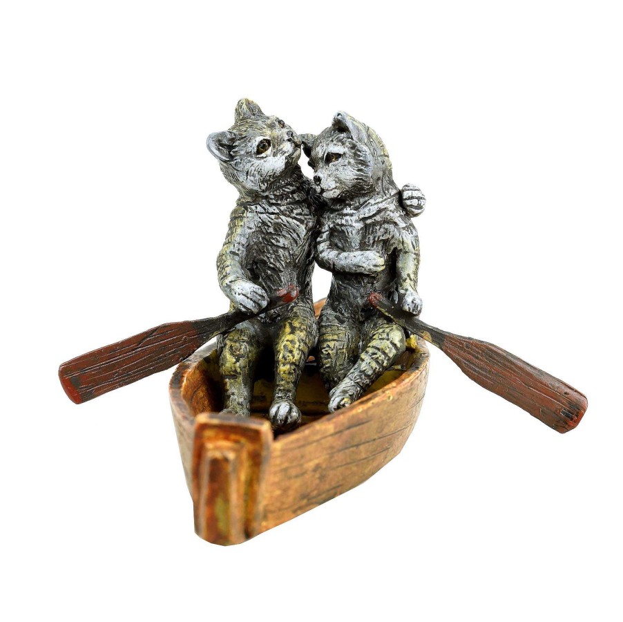 Franz Bergmann Vienna Bronze - Cat Couple On A Boat Ride - Cat Statue - Cat Sculpture For Sale Erotic Nudes - Vienna Bronze