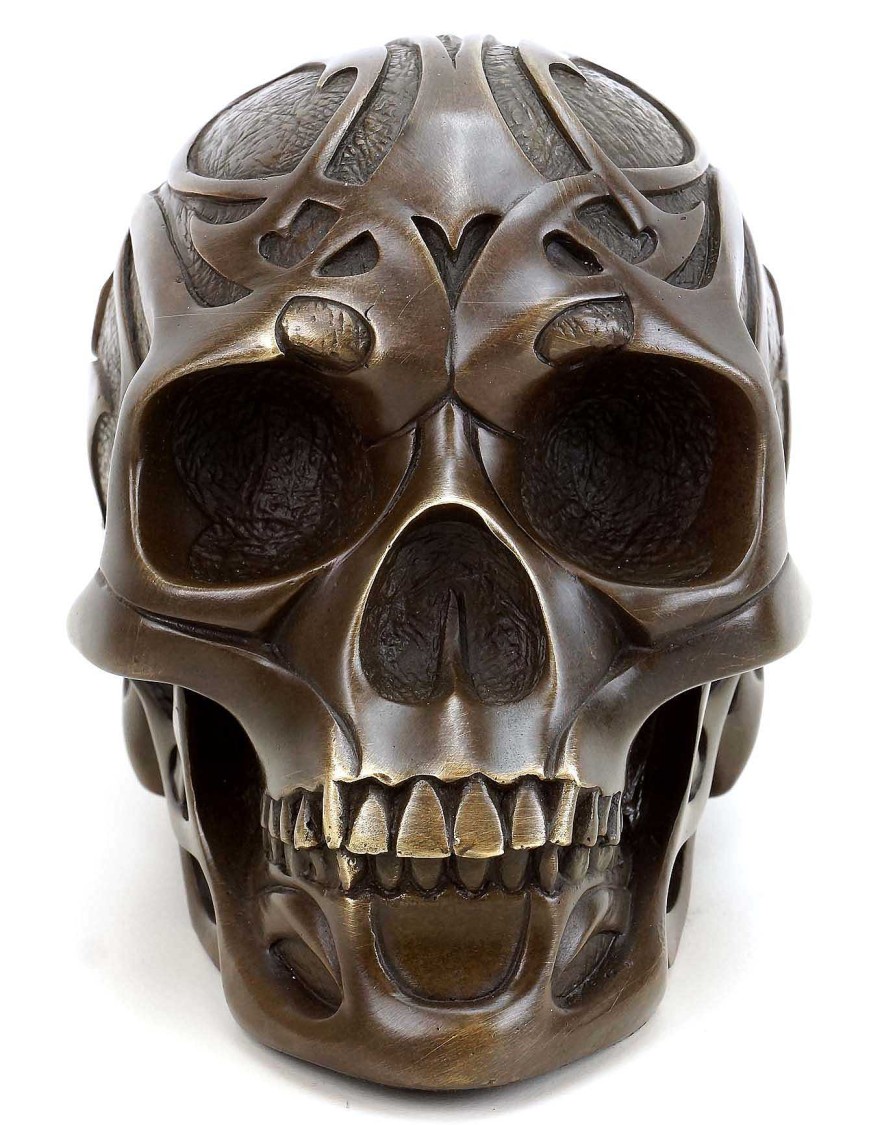 Alfred Stevens Tribal Skull - Tattoo Skull - Skull Bronze Figurine - Stevens Contemporary Art