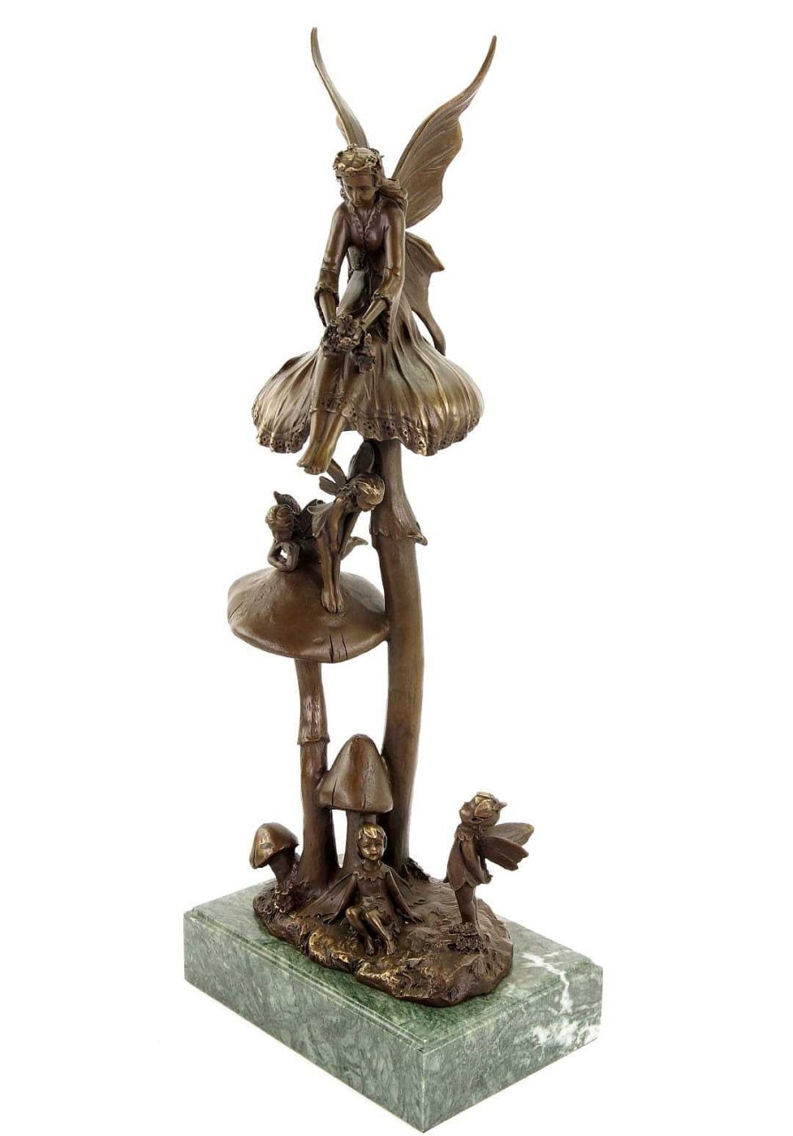 Miguel Fernando Lopez (Milo) Forest Elves On Mushrooms - Art Nouveau Sculpture By Milo Art Nouveau Statues