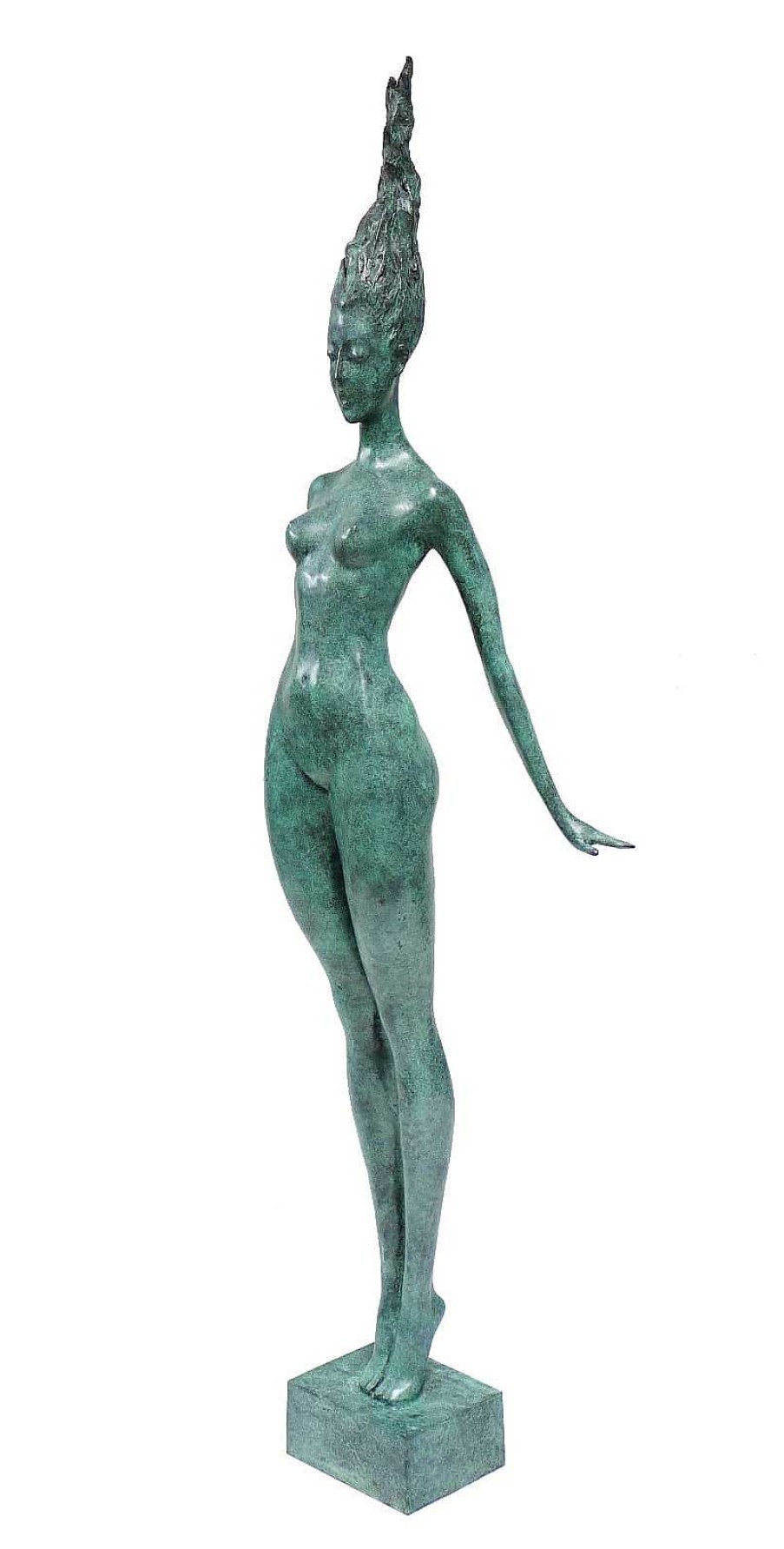 Miguel Fernando Lopez (Milo) Slender Woman Nude Of Bronze - Floating Girl - Signed By Milo Garden Statues