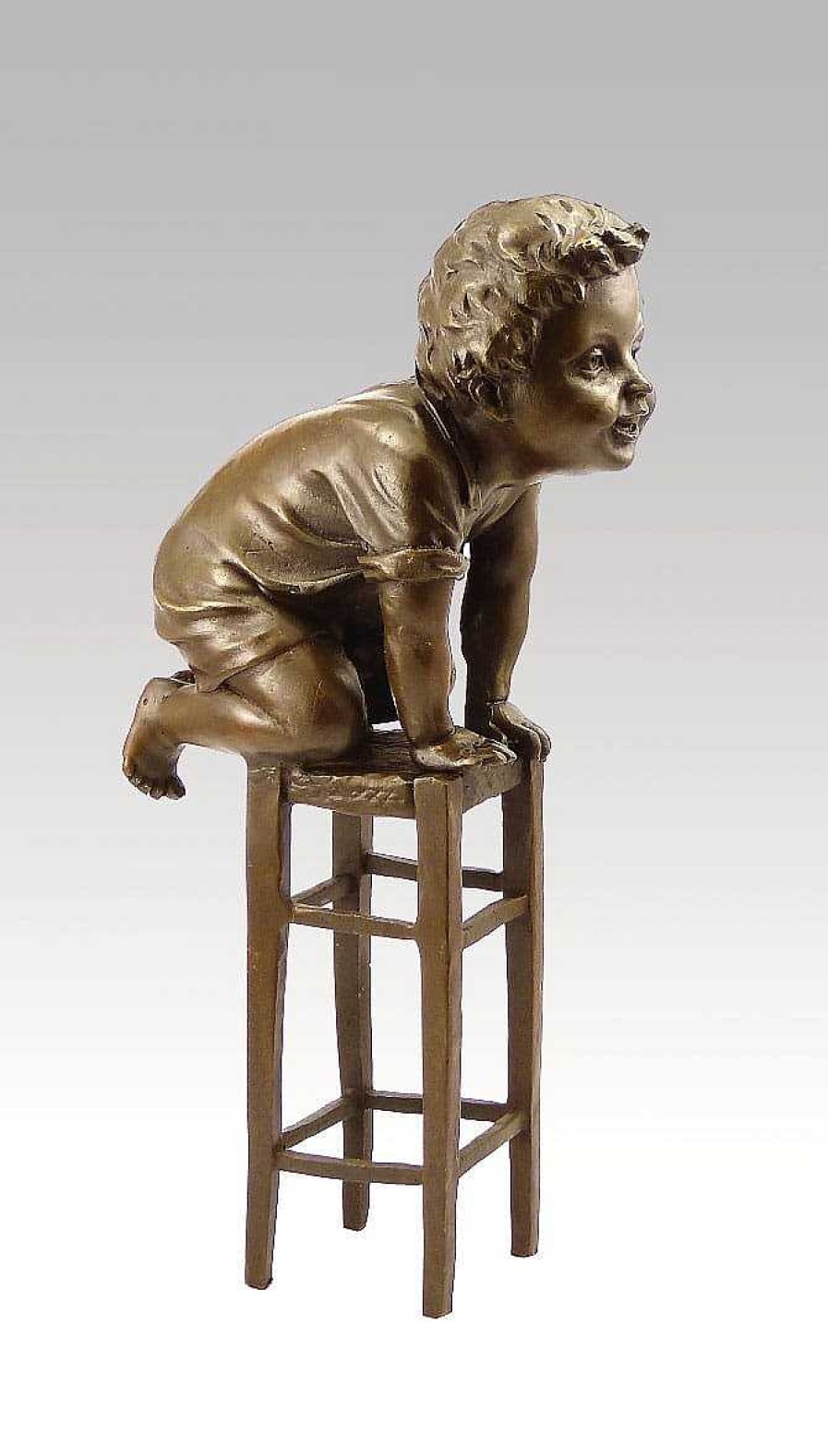 Kunst & Ambiente Juan Clara Baby - Children Bronze On A Stool - Signed Art Nouveau Statues