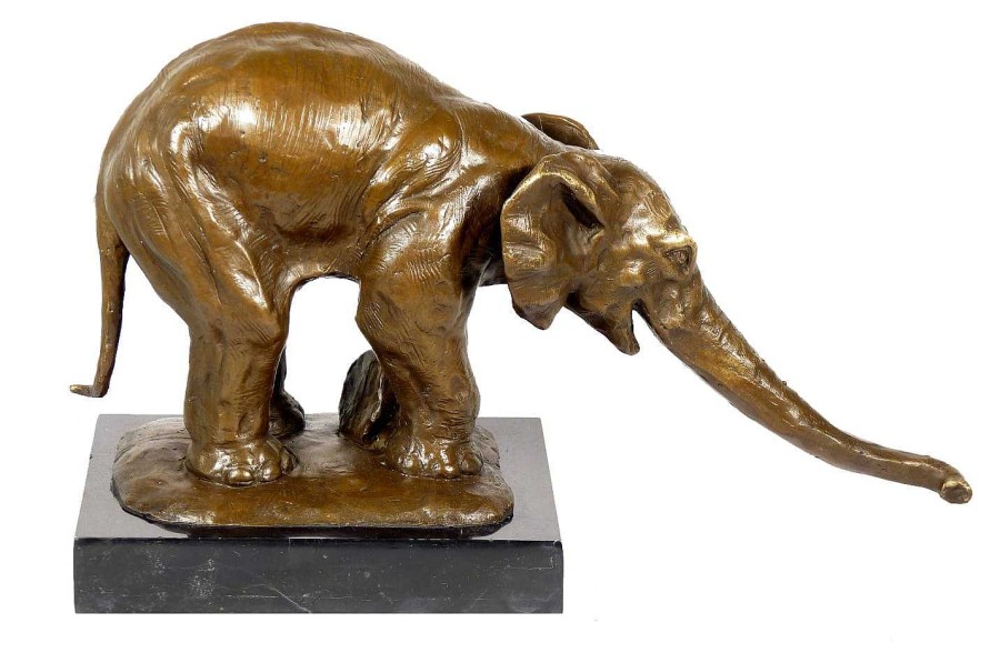 Rembrandt Bugatti Lifelike Animal Bronze - Elephant Begging - Signed Bugatti Animal Sculptures