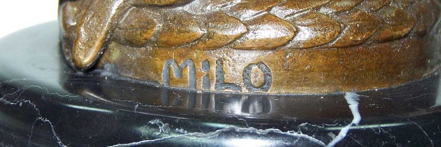 Miguel Fernando Lopez (Milo) Art Nouveau Nude Bronze - The Slave - On Marble Base Sign. Milo Art Nouveau Statues