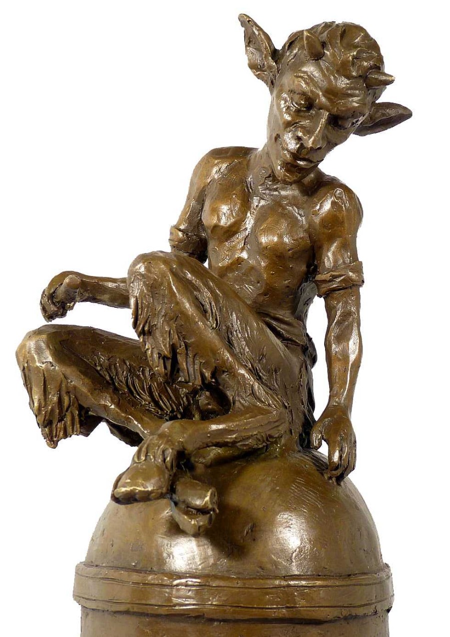 Miguel Fernando Lopez (Milo) Fancy Bronze Figurine Sitting Faunus - Satyr Signed Milo Art Nouveau Statues