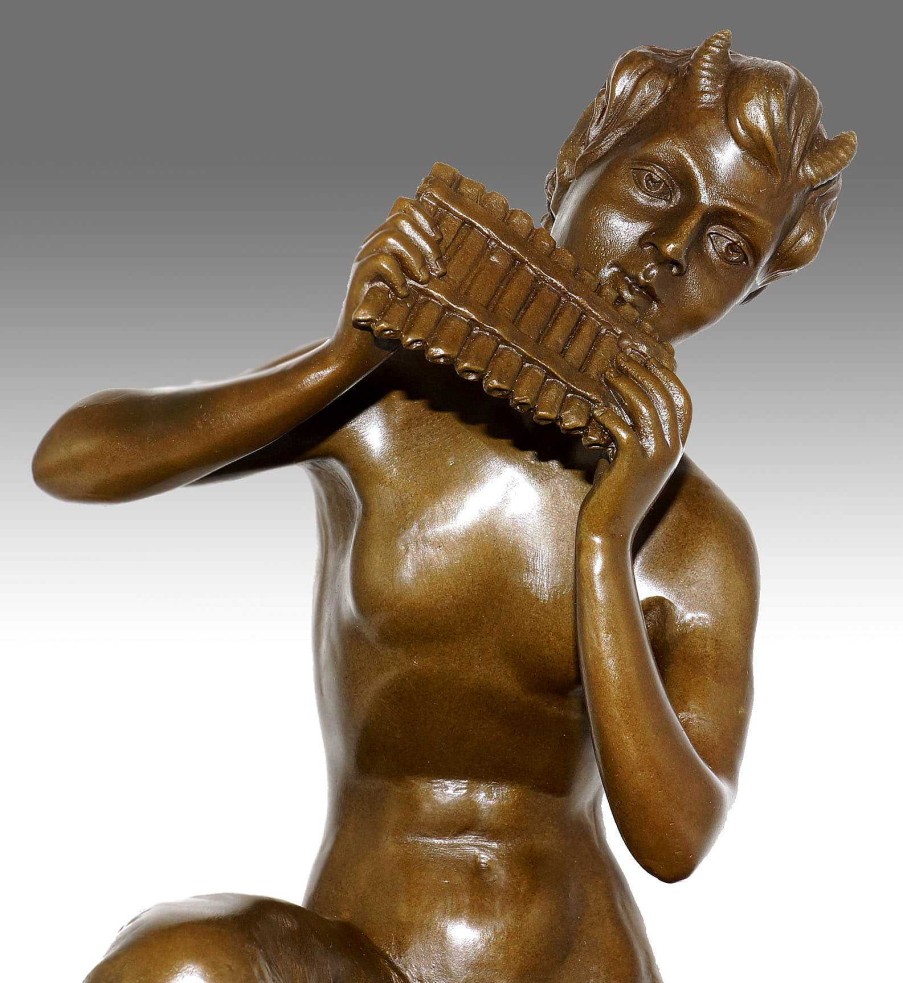 Kunst & Ambiente Art Deco Bronze Faun / Satyr/ Sitting Devil Plays A Panpipe. Art Deco Figurines