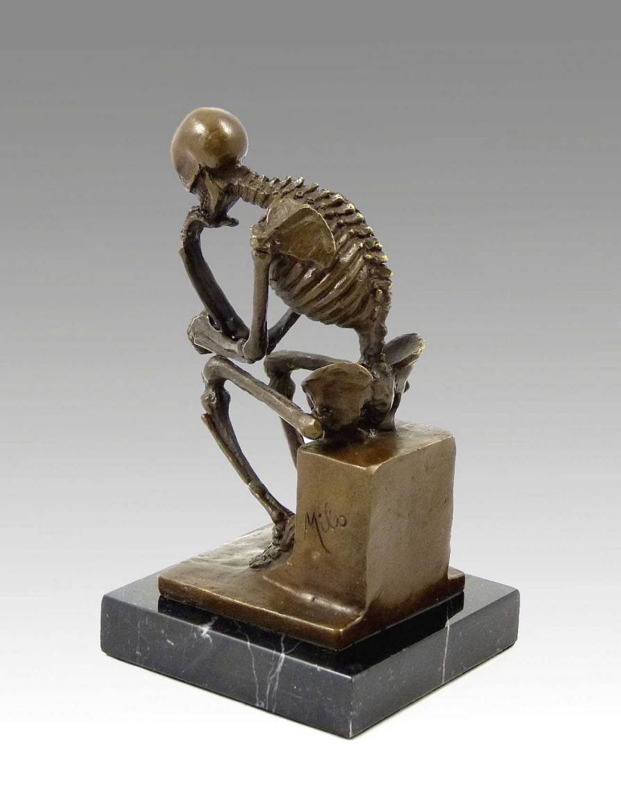 Miguel Fernando Lopez (Milo) Modern Bronze Statue - Skeleton The Thinker After Rodin By Milo Contemporary Art