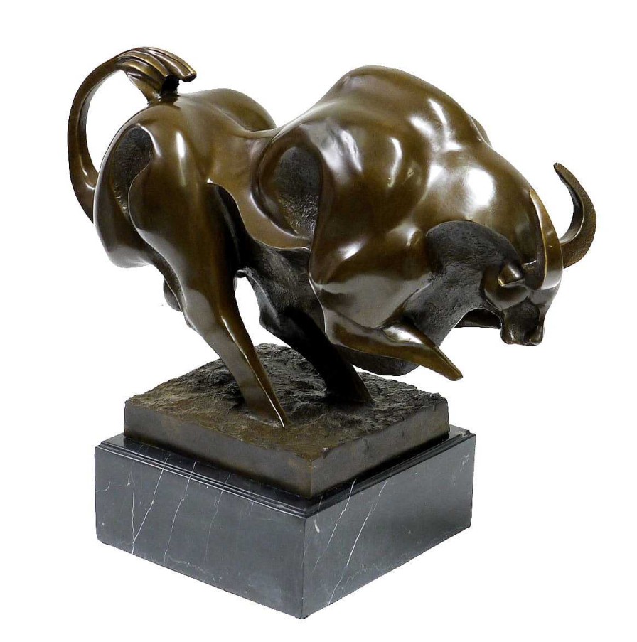 Kunst & Ambiente Huge Animal Figure For The Garden - Cubistic Bronze Bull Contemporary Art