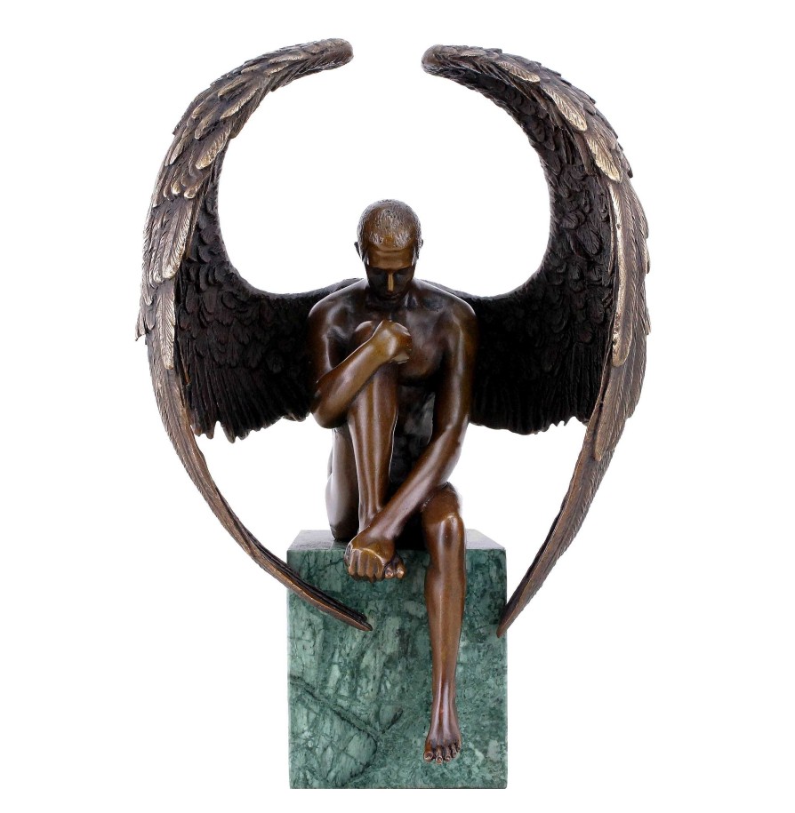 Kunst & Ambiente Angel Nude Figurine - Contemporary Bronze Male Nude - Erotic Angel Contemporary Art