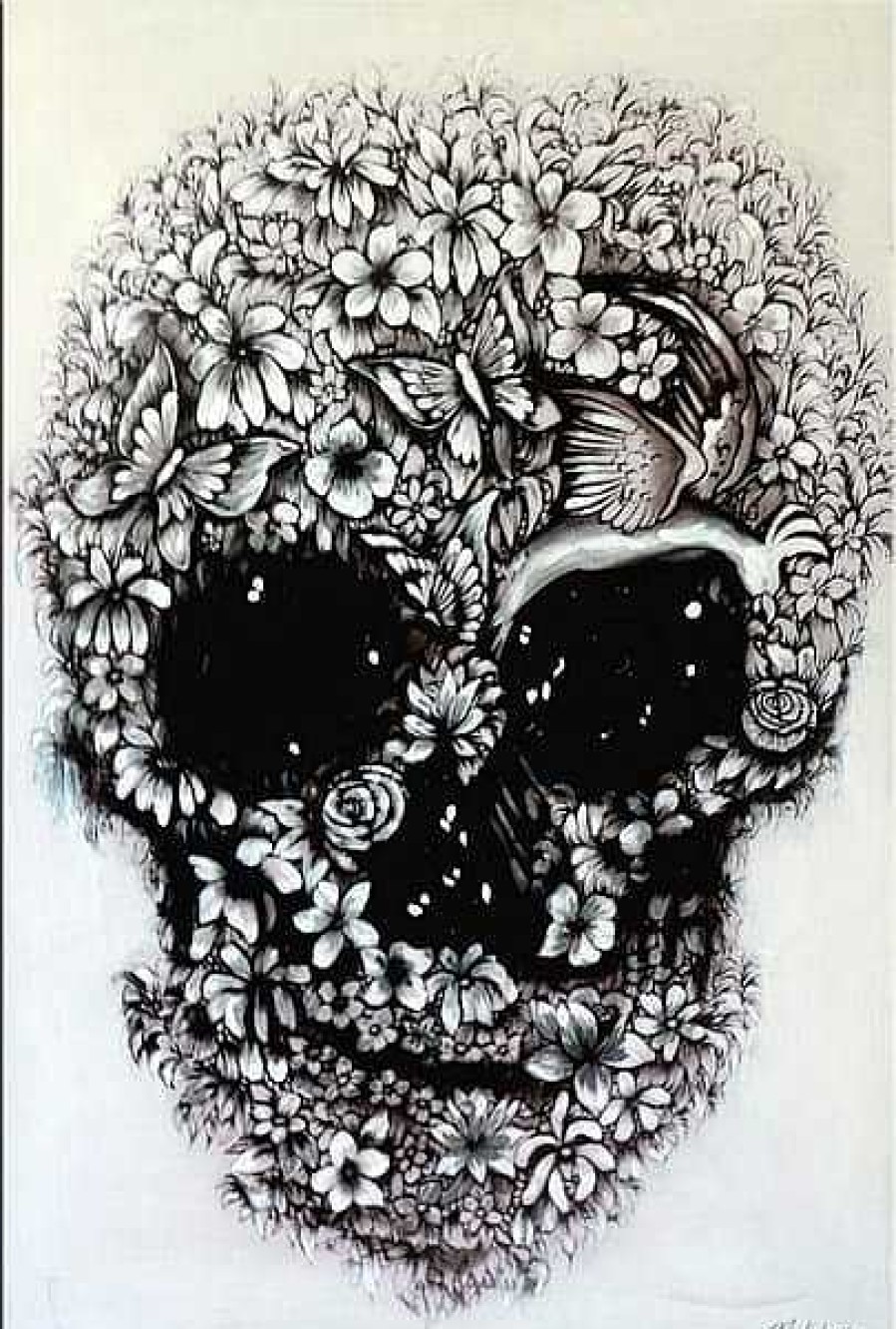 Kunst & Ambiente Flower Skull Black And White - Modern Acrylic Painting - Martin Klein Acrylic Painting