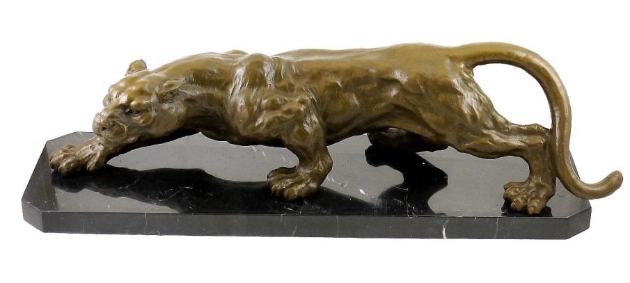 Miguel Fernando Lopez (Milo) Animal Bronze Figure - Xxl Panther On A Marble Base - Sign. Milo Animal Sculptures