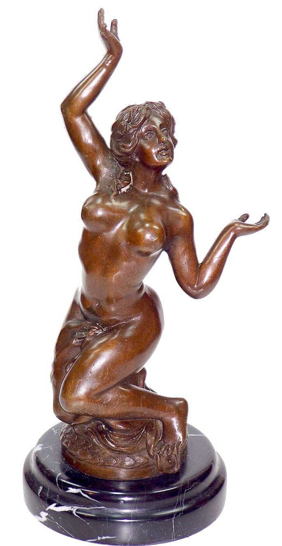 Miguel Fernando Lopez (Milo) Art Nouveau Nude Bronze - The Slave - On Marble Base Sign. Milo Art Nouveau Statues