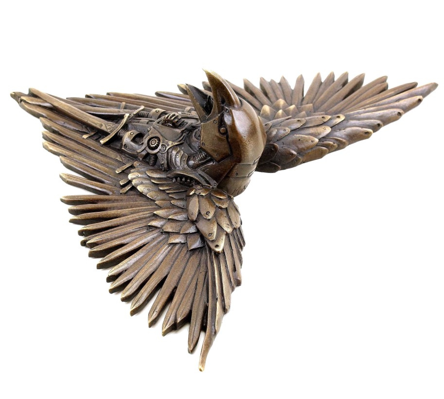 Martin Klein Hanging Steampunk Sculpture - Victorian Raven - Gothic - Wall Decor Contemporary Art