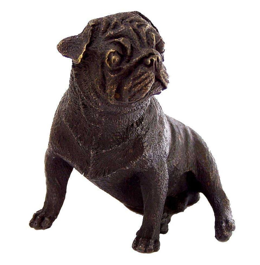 Kunst & Ambiente Little Seated Pug - Bronze Dog Sculpture - Vienna Bronze Animal Sculptures