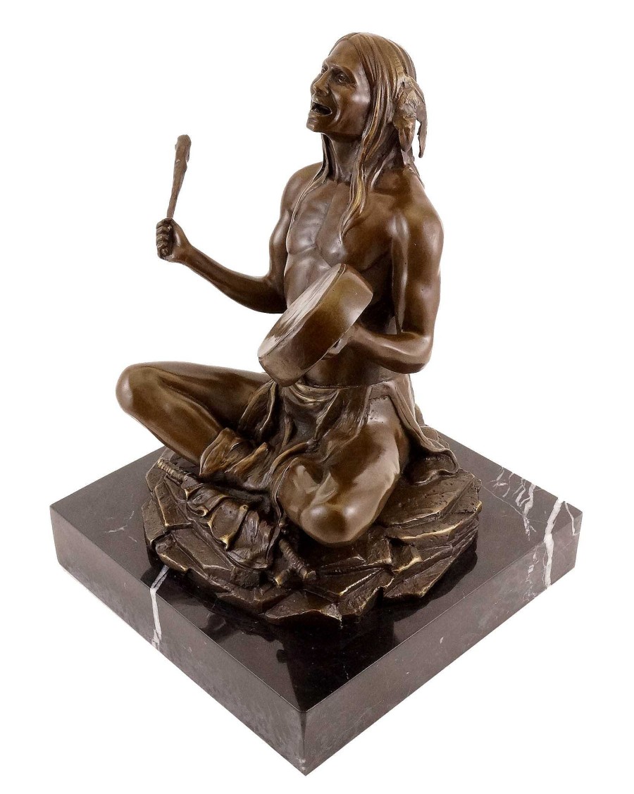 Carl Kauba Carl Kauba - Indian With Drum - Bronze Figure - Signed Greek Statues