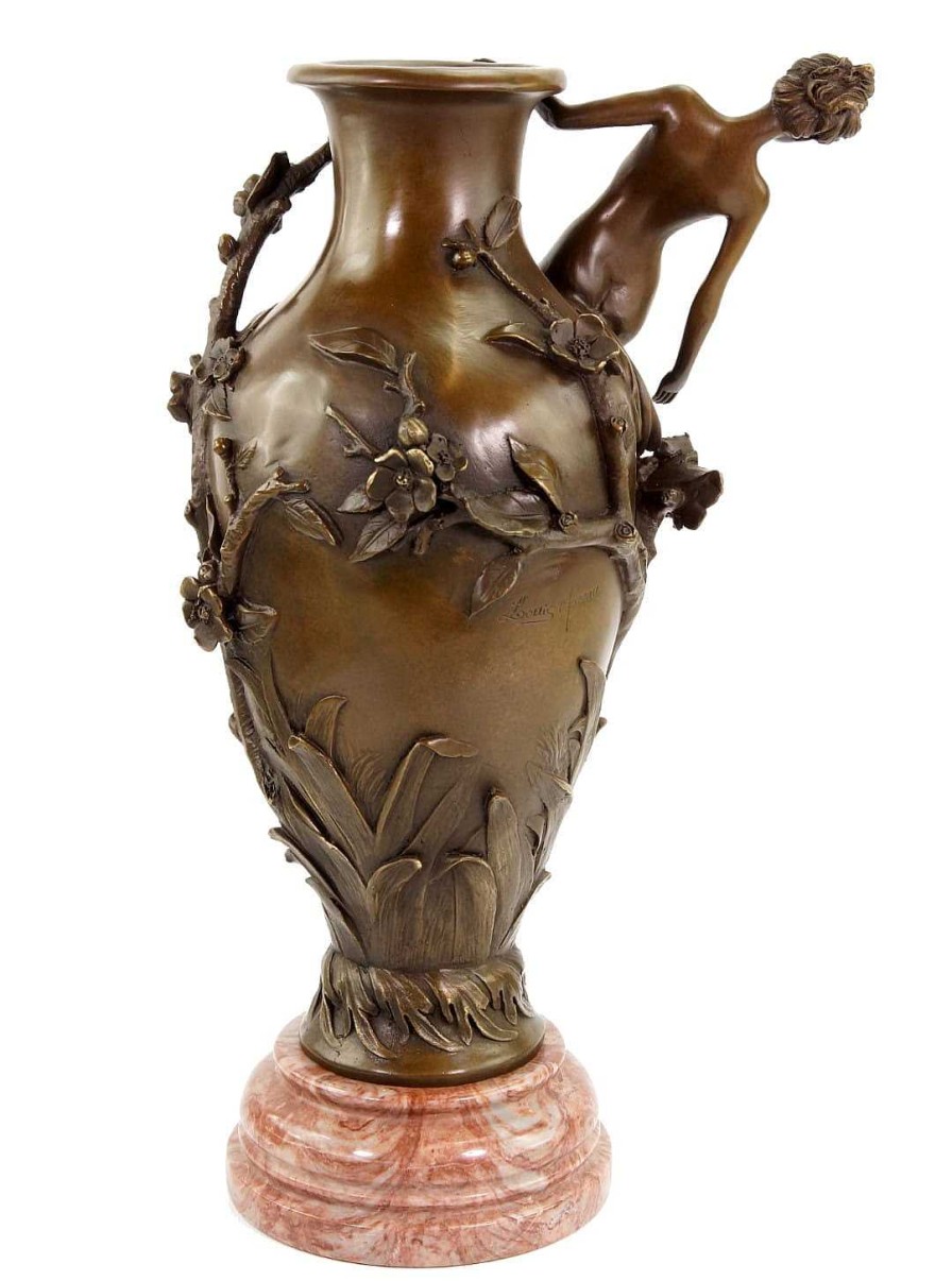 Auguste Moreau Bronze Art Nouveau Vase - Signed Moreau - Erotic Nude Art Nouveau Statues