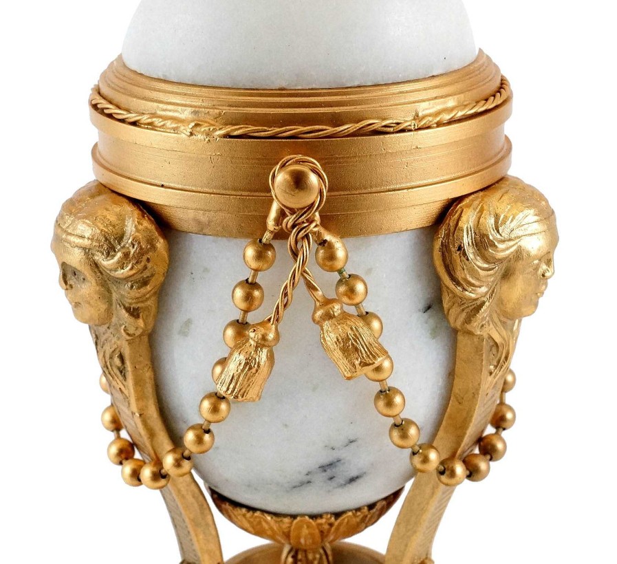 Kunst & Ambiente Faberge Egg - White Marble/Bronze With Gold Leaf, Peter Faberge Art Nouveau Statues