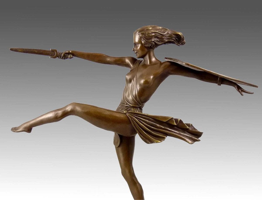 Kunst & Ambiente Art Deco Bronze "The Amazon" On Marble By Pierre Le Faguays Art Deco Figurines