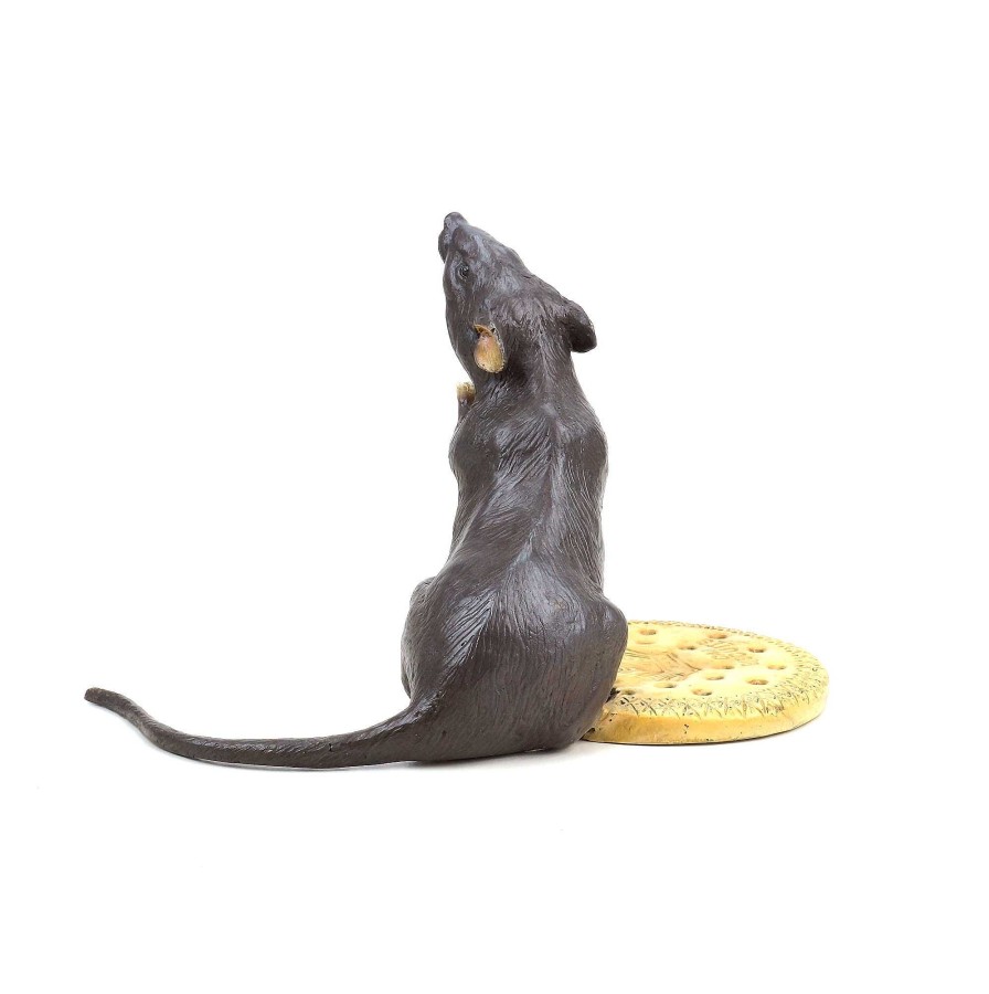 Franz Bergmann Xxl Bronze Mouse With Biscuit - Vienna Bronze - Mouse Statue - Animal Bronze Animal Sculptures