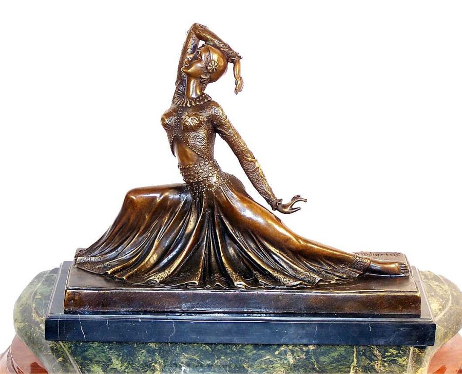 Demétre Haralamb Chiparus Art Deco Bronze Dancer, Signed Chiparus On Marblebase Art Deco Figurines