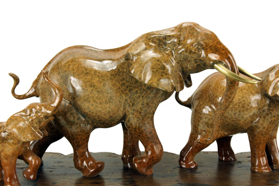 Miguel Fernando Lopez (Milo) Bronze Family Of Elephants On Ship Plank - Animal Figurine By Milo Animal Sculptures