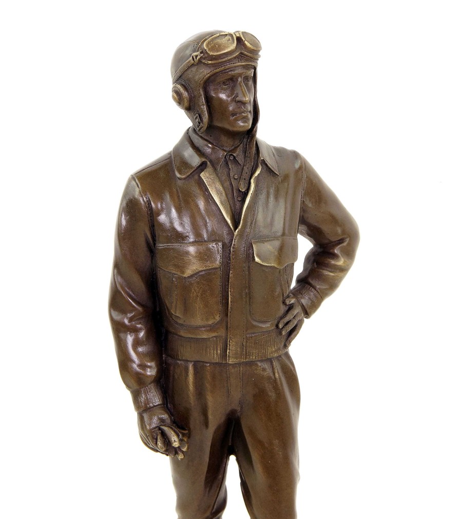 Kunst & Ambiente Pilot - First World War Aircraft Statue - Bronze Figurine - Militaria Military Statues