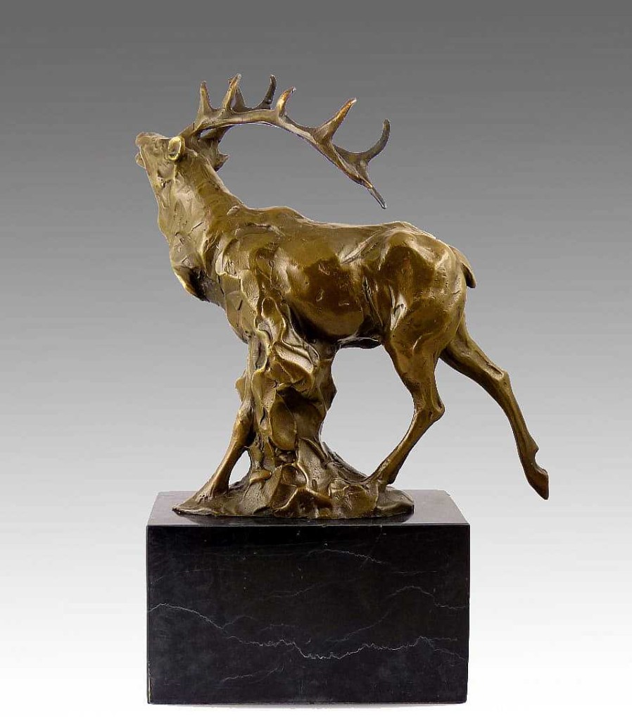 Miguel Fernando Lopez (Milo) Superb Deer Bronze - The Bellowing Stag - Signed By Milo Animal Sculptures