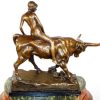 Albert Hinrich Hussmann Art Nouveau Bronze- Nude Lady On Buffalo Bull, A. Hussmann Art Nouveau Statues