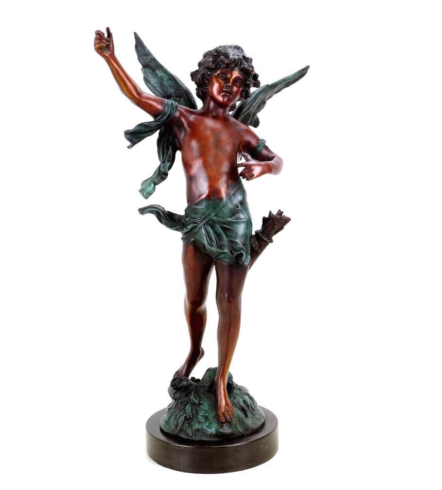 Auguste Moreau Mythological Bronze Figurine - Limited Cupid Sculpture - Signed Moreau Greek Statues