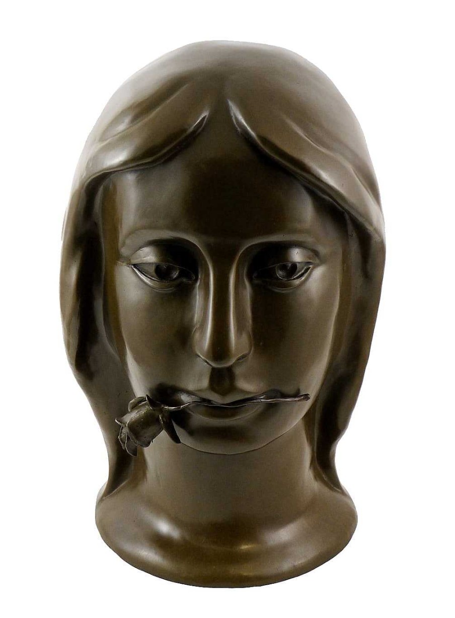 Otto Gutfreund Bronze Head - Girl With Rose - Signed By Otto Gutfreund Contemporary Art