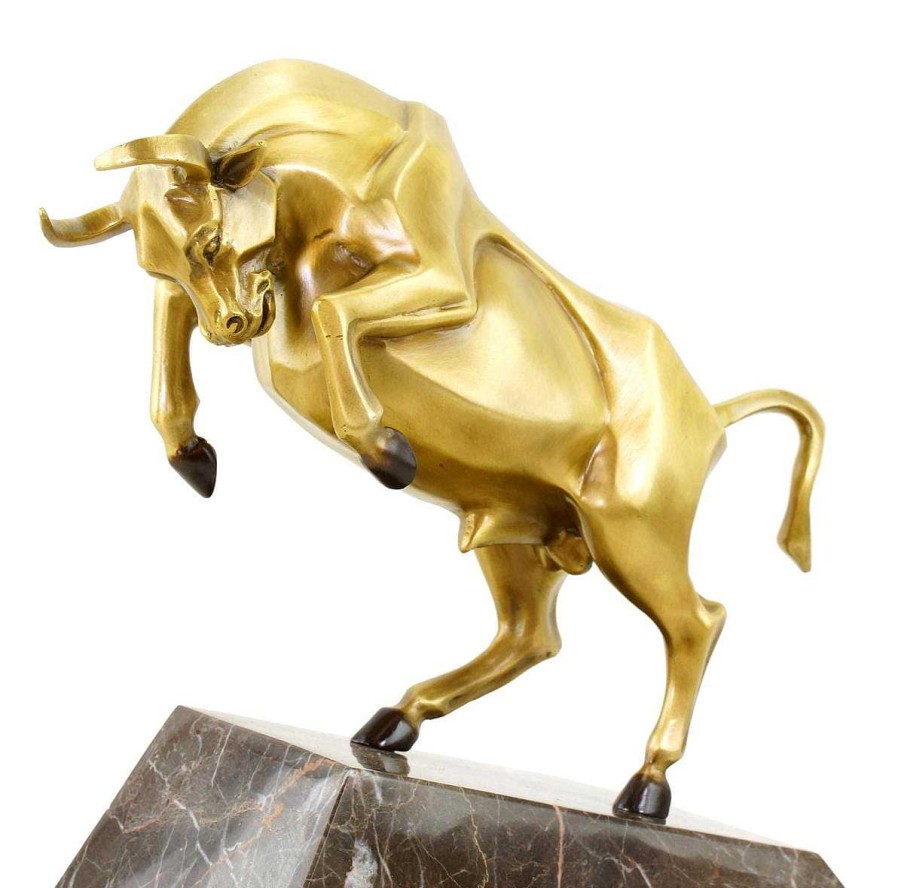 Martin Klein Bronze Stock Exchange Bull On Marble - Limited Sculpture By M. Klein Contemporary Art