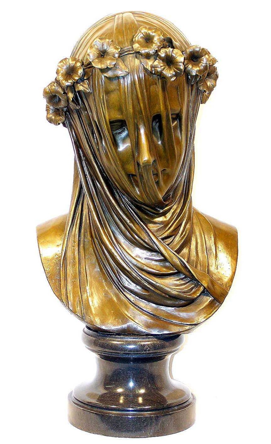 Kunst & Ambiente Large Sculpture Art Nouveau Bronze Mary With Veilcover - Signed Garden Statues