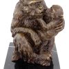 Kunst & Ambiente Bronze Mother Monkey With Her Young - Animal Sculpture - Signed Animal Sculptures