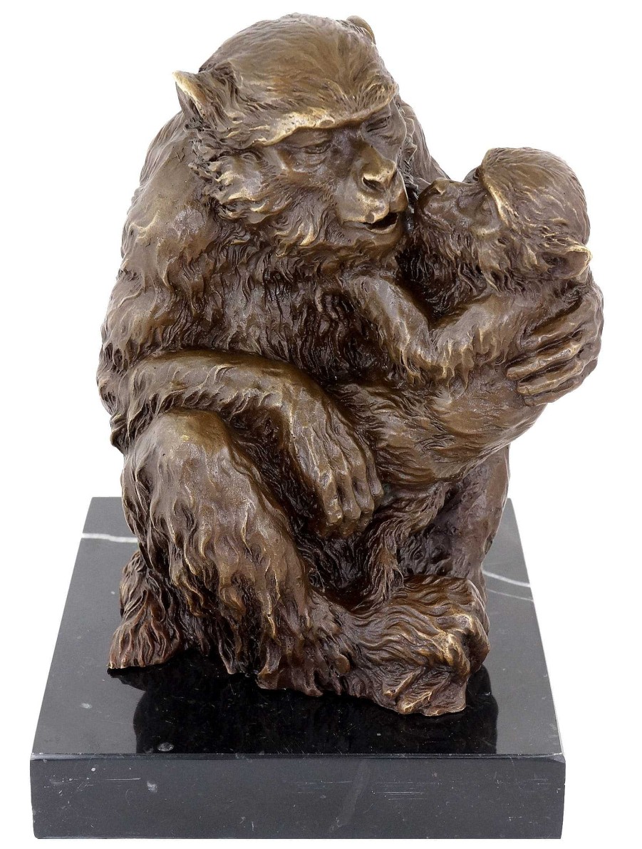 Kunst & Ambiente Bronze Mother Monkey With Her Young - Animal Sculpture - Signed Animal Sculptures