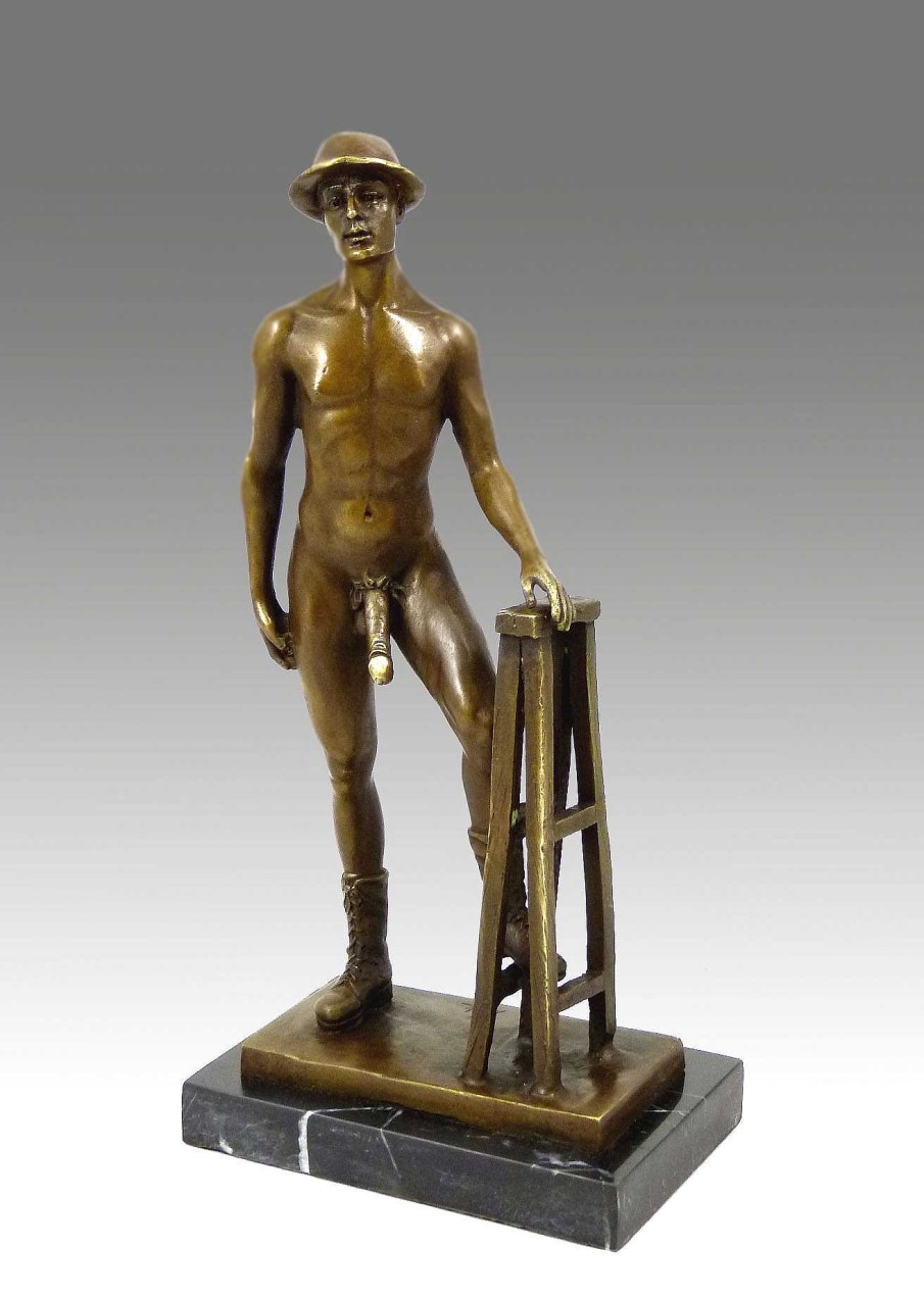 Kunst & Ambiente Erotic Sculpture - Naked Man Wearing Shoes And Hat - By M. Nick Erotic Nudes - Vienna Bronze