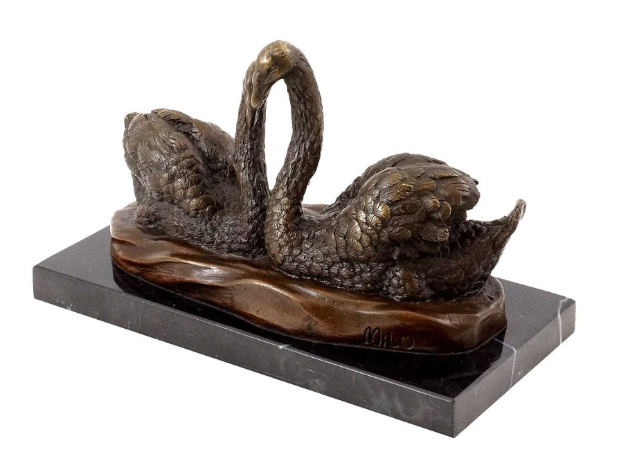 Miguel Fernando Lopez (Milo) Animal Bronze Figure - Swan Couple - Signed By Milo Animal Sculptures