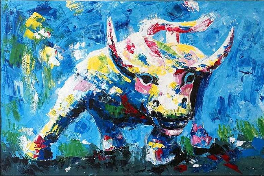 Kunst & Ambiente Bull Goes Wild - Abstract Bull - Acrylic Painting On Canvas Acrylic Painting