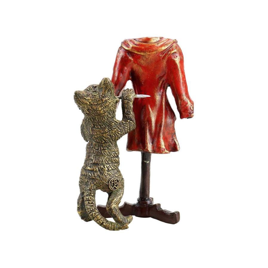 Franz Bergmann The Cat'S New Clothes - Hand Painted Vienna Bronze Cat - Stamped Erotic Nudes - Vienna Bronze