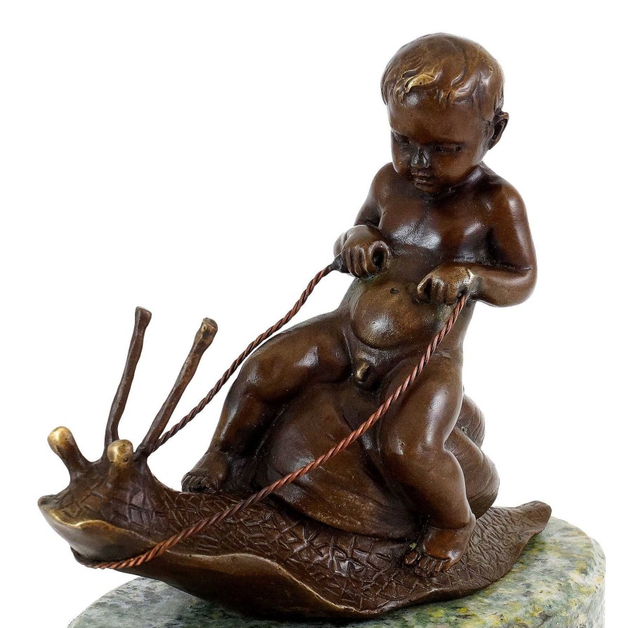 Kunst & Ambiente Child Bronze - Boy Riding A Snail - Art Nouveau - B. Zach Art Nouveau Statues